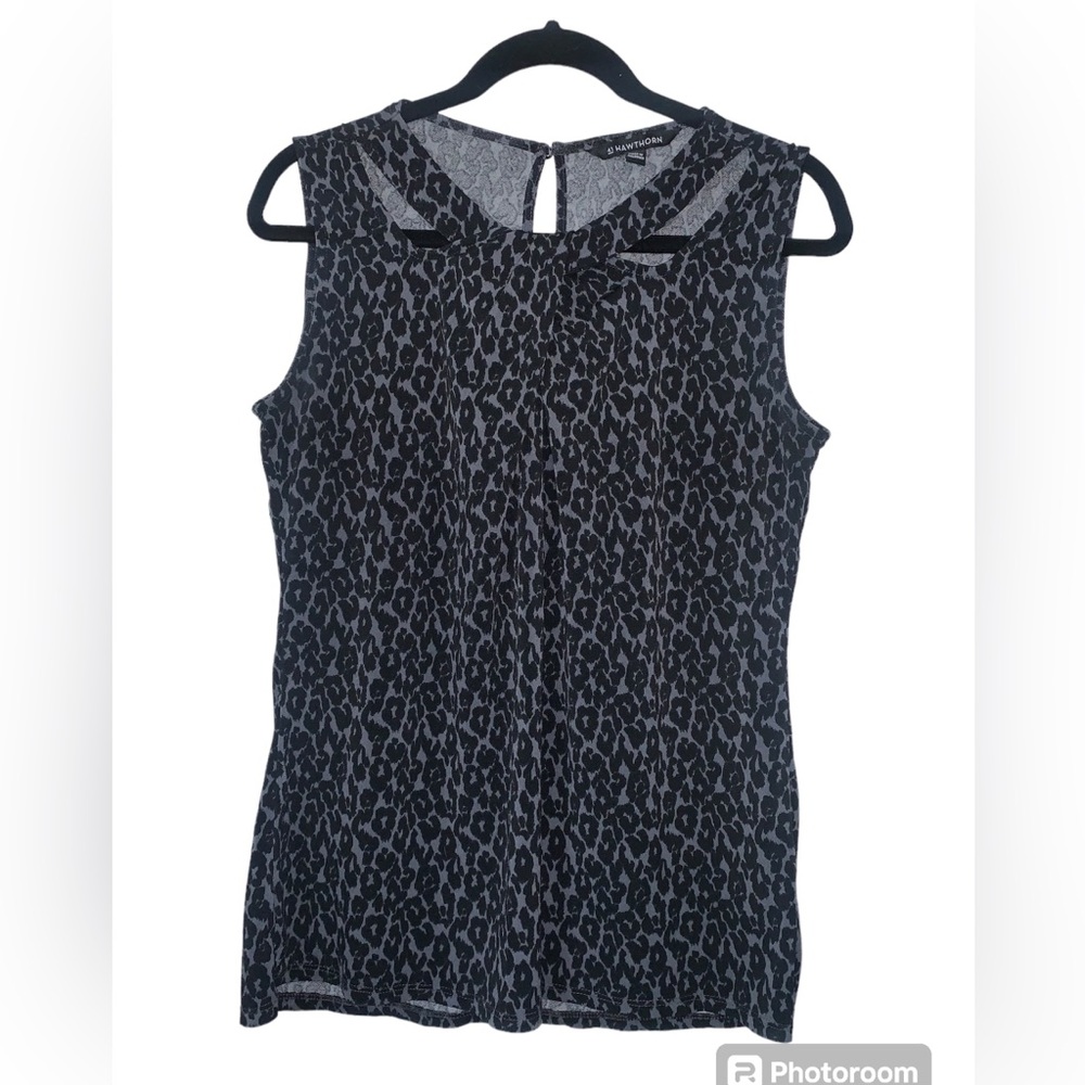 41 hawthorn black and gray leopard print sleeveless blouse size large - Picture 1 of 6